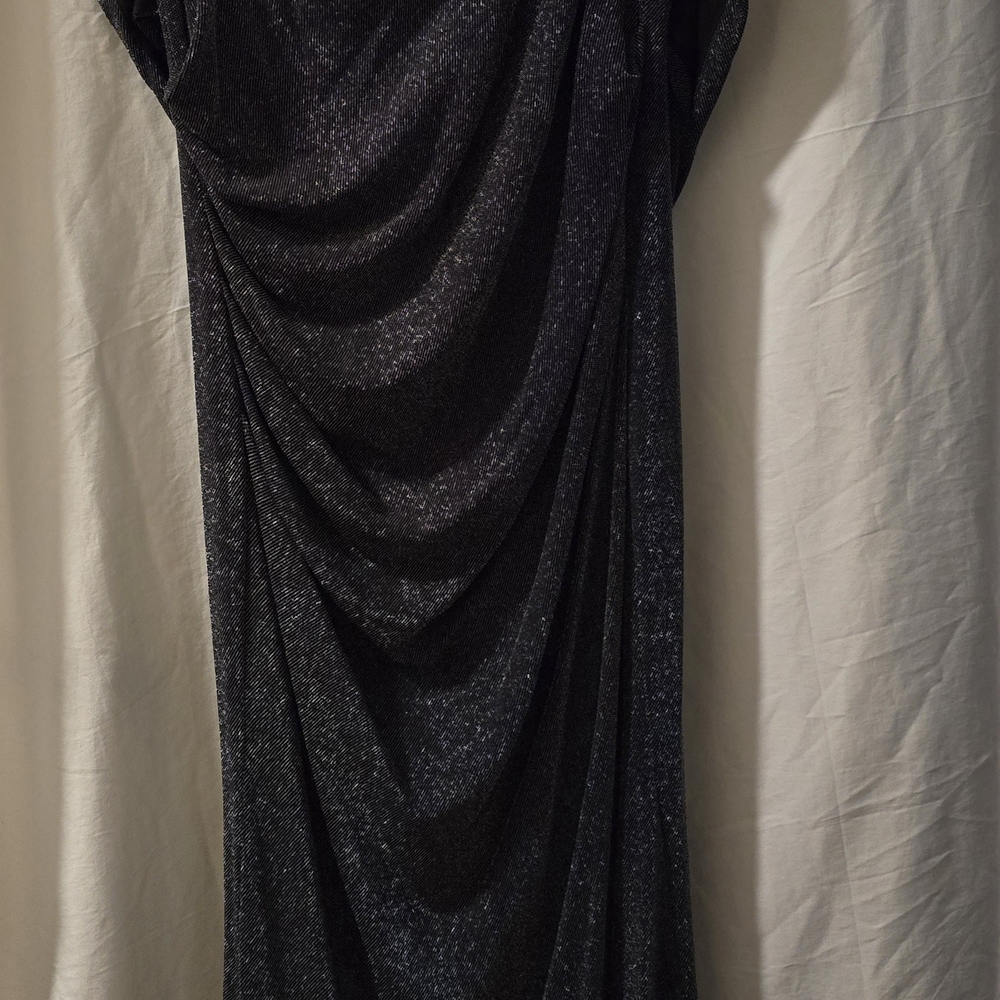 Betsy & Adam Black Sparkle Draped Maxi Dress